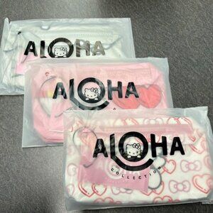 ALOHA COLLECTION X HELLO KITTY Mini Pouch 3-Piece Set - Pink/White/Silver - NWT!